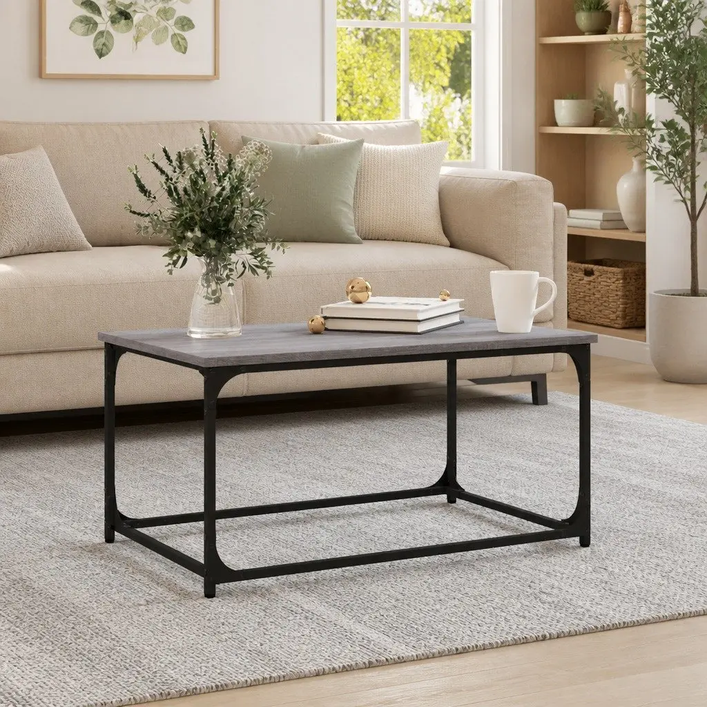 Coffee Table 80x50x40 cm Grey Sonoma Engineered Wood Top Iron Frame