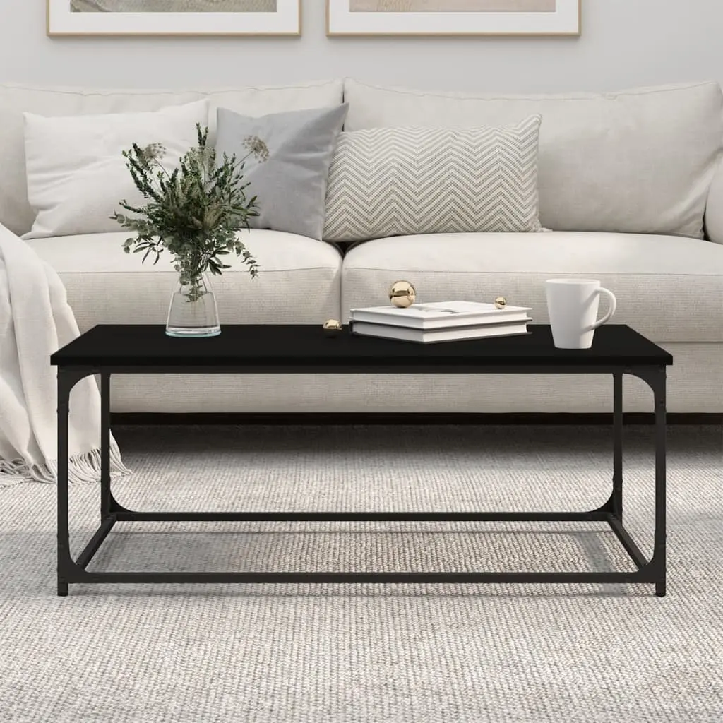 Coffee Table Black Engineered Wood Iron Frame
