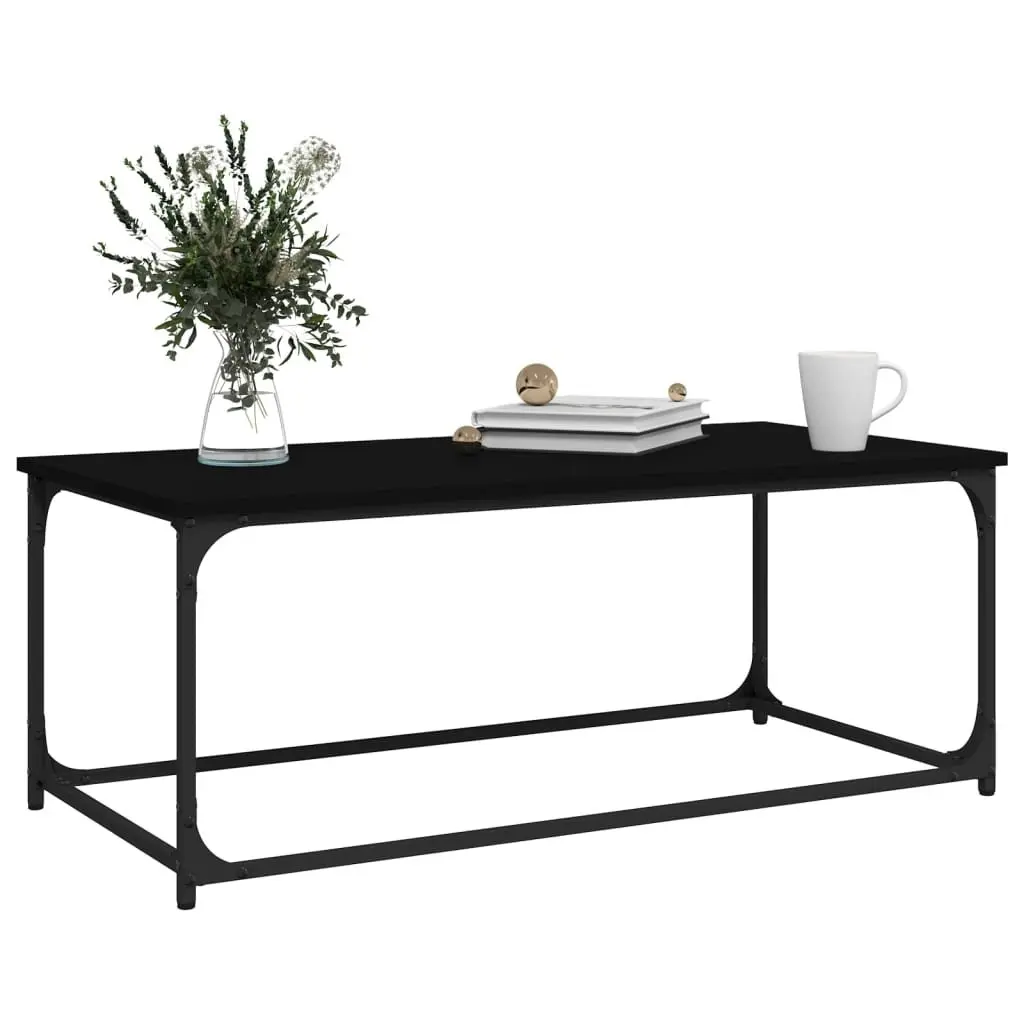 Coffee Table Black Engineered Wood Iron Frame