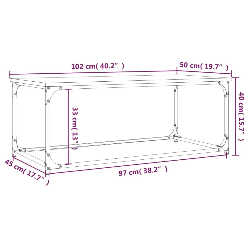 Coffee Table Black Engineered Wood Iron Frame