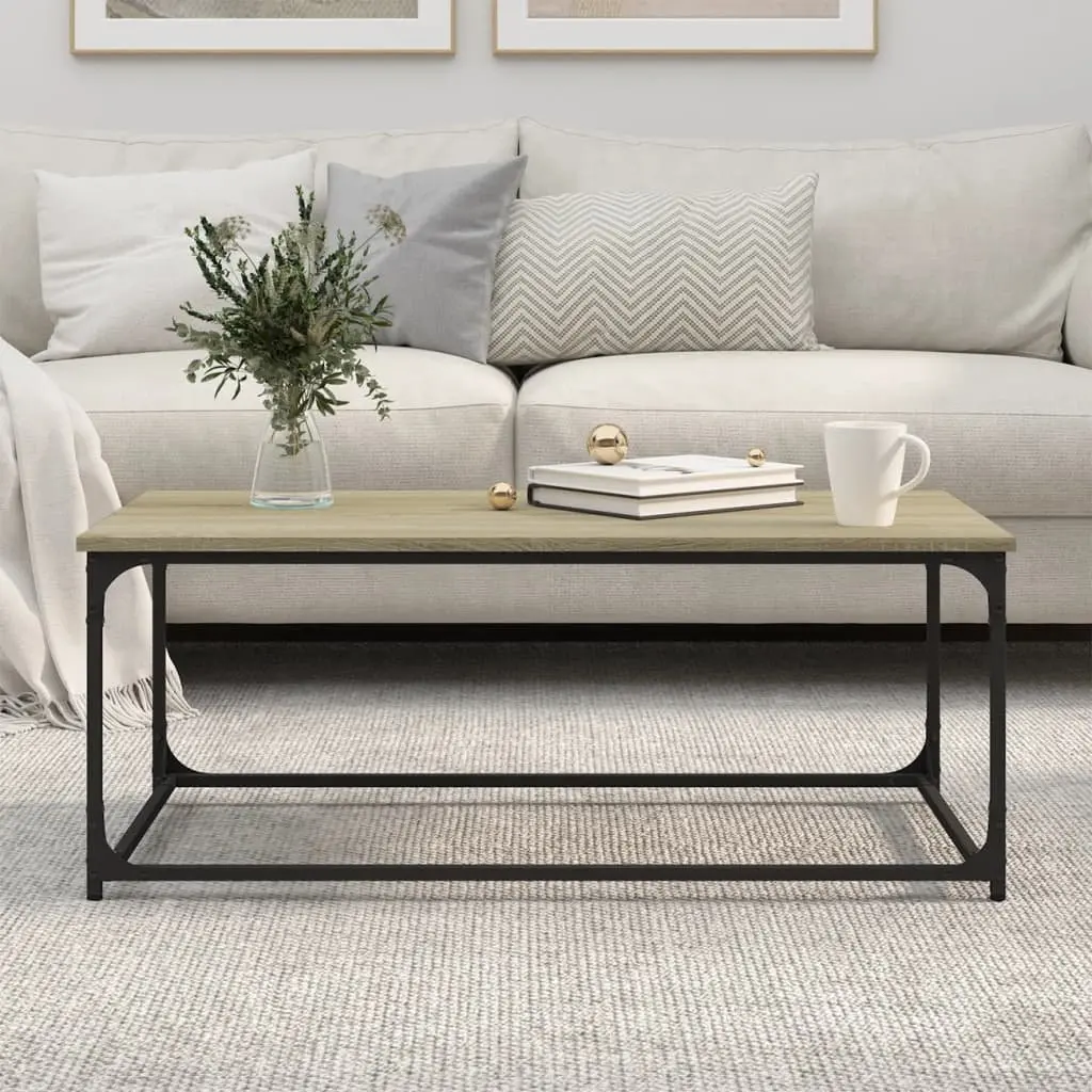 Coffee Table Brown Engineered Wood Iron Frame Living Room Accent Furniture
