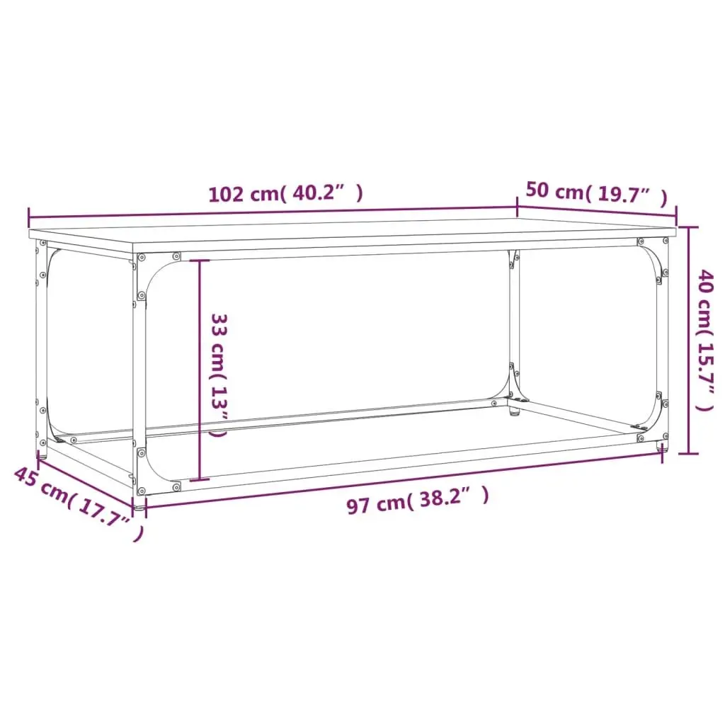 Coffee Table Brown Engineered Wood Iron Frame Living Room Accent Furniture