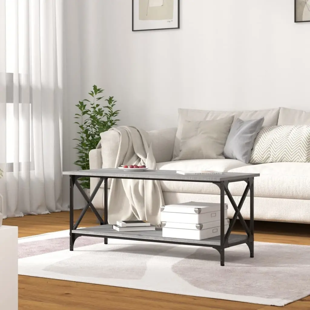 Coffee Table Grey Engineered Wood Open Shelf Storage Living Room