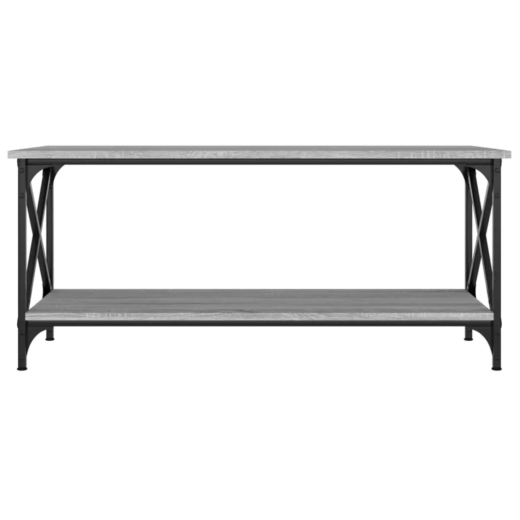 Coffee Table Grey Engineered Wood Open Shelf Storage Living Room