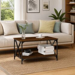 Coffee Table Brown Oak 80x50x45 cm Living Room Furniture with Open Shelf Storage