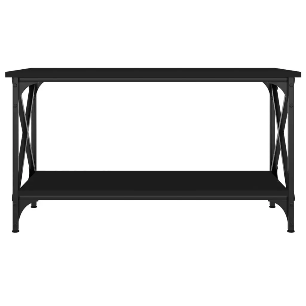 Coffee Table Black Engineered Wood Iron Frame Open Shelf Living Room Furniture