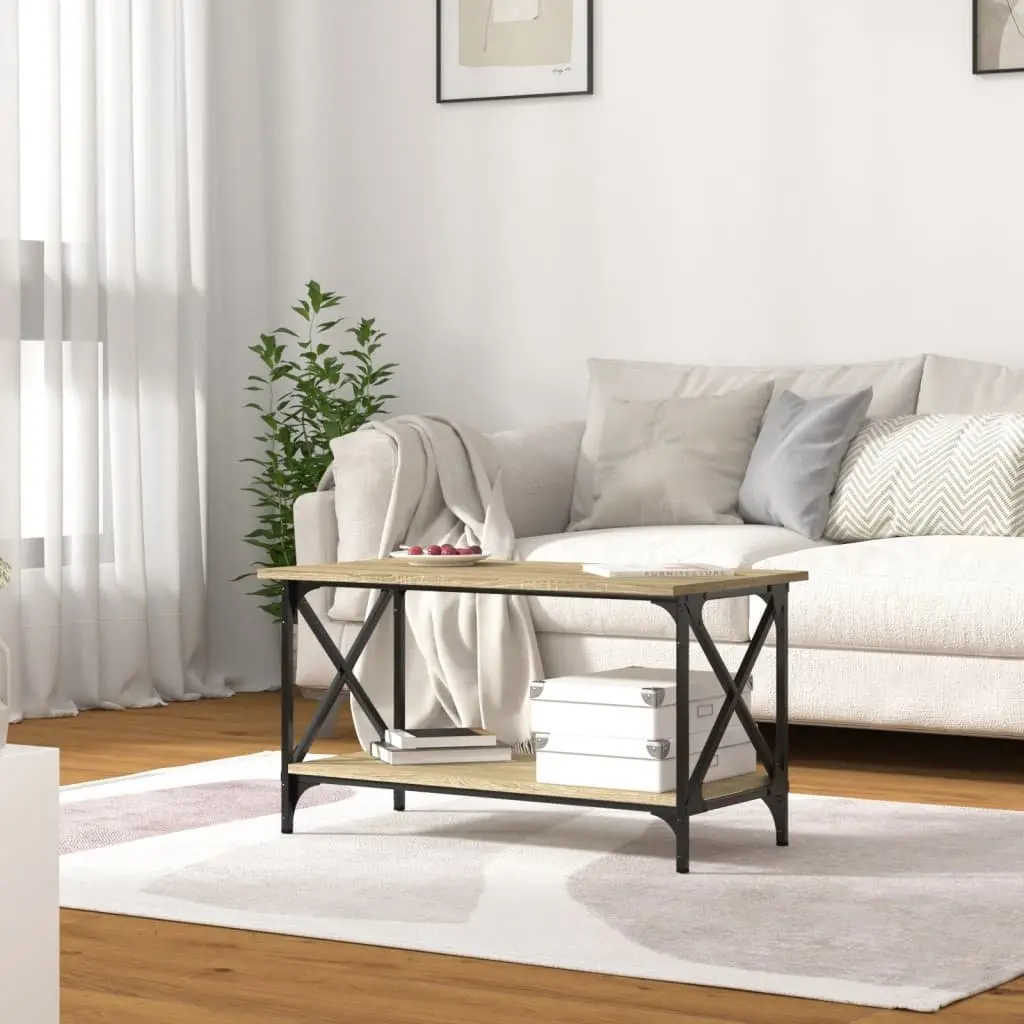 Coffee Table Brown Engineered Wood Open Shelf Storage