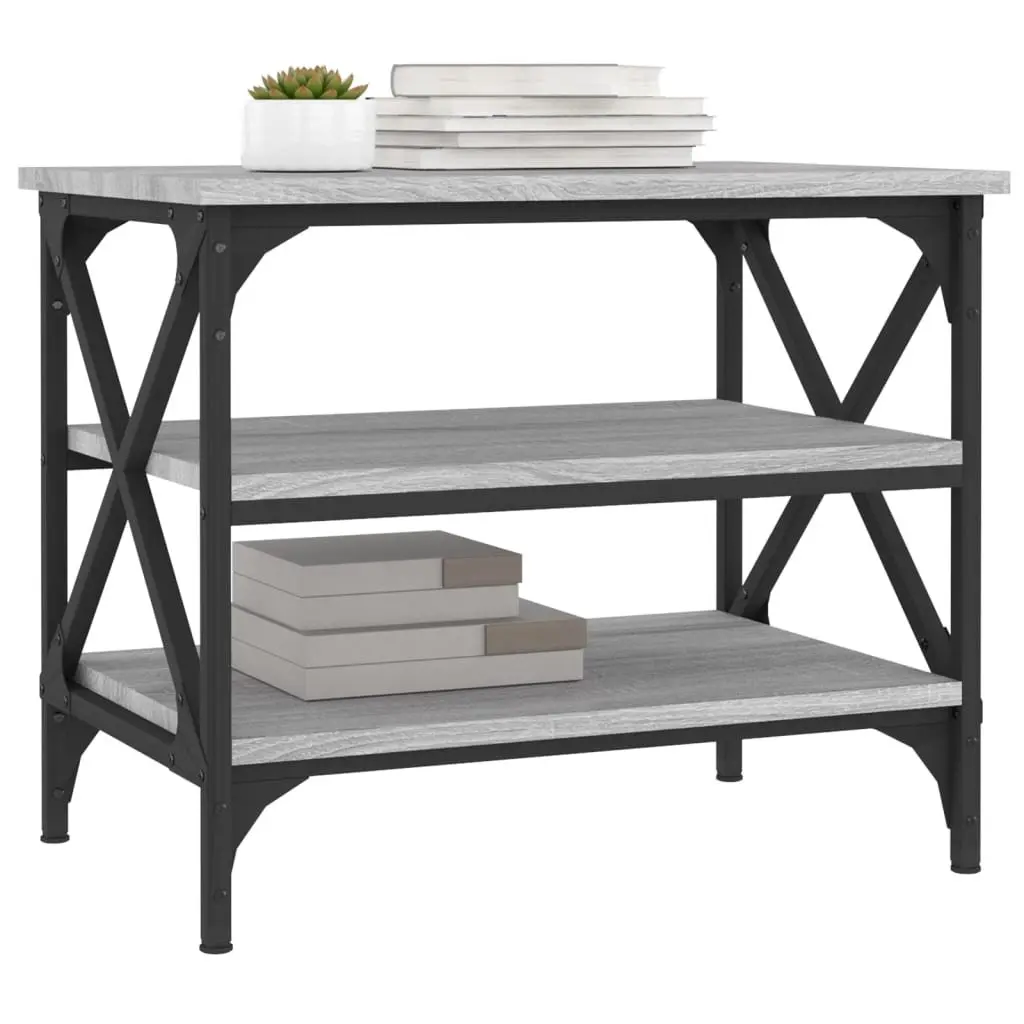 Grey Engineered Wood Side Table with Storage Industrial Frame