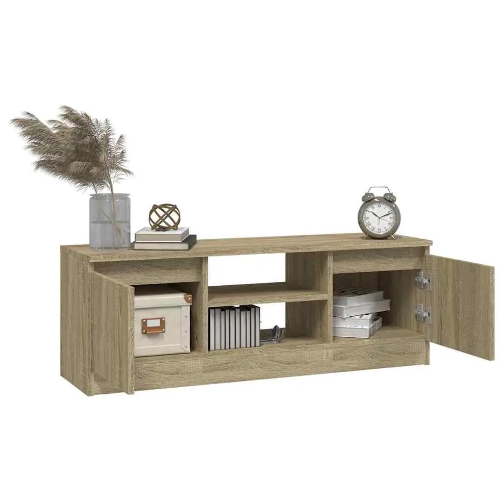 TV Cabinet Brown Engineered Wood Storage Unit with 2 Compartments and Shelves