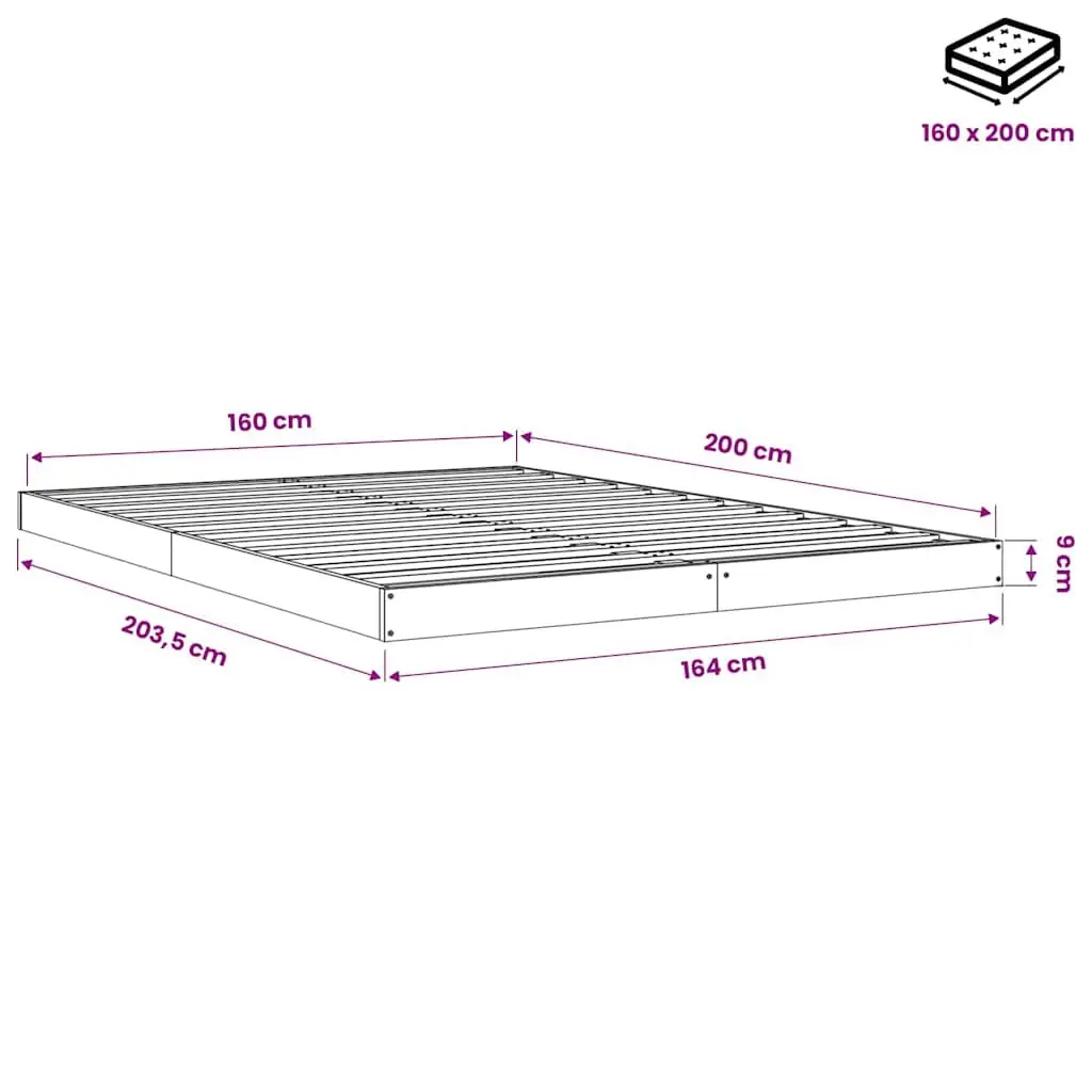 Bed Frame 150x200 cm Solid Pine Wood Slatted Base Brown