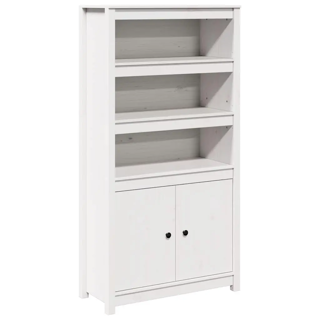 White Pine Wood Highboard Storage Cabinet with 3 Open Compartments and 2 Doors for Display and Organization