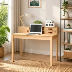 Solid Pine Wood Desk 110x50x93cm Home Office Study Computer Table Brown Storage