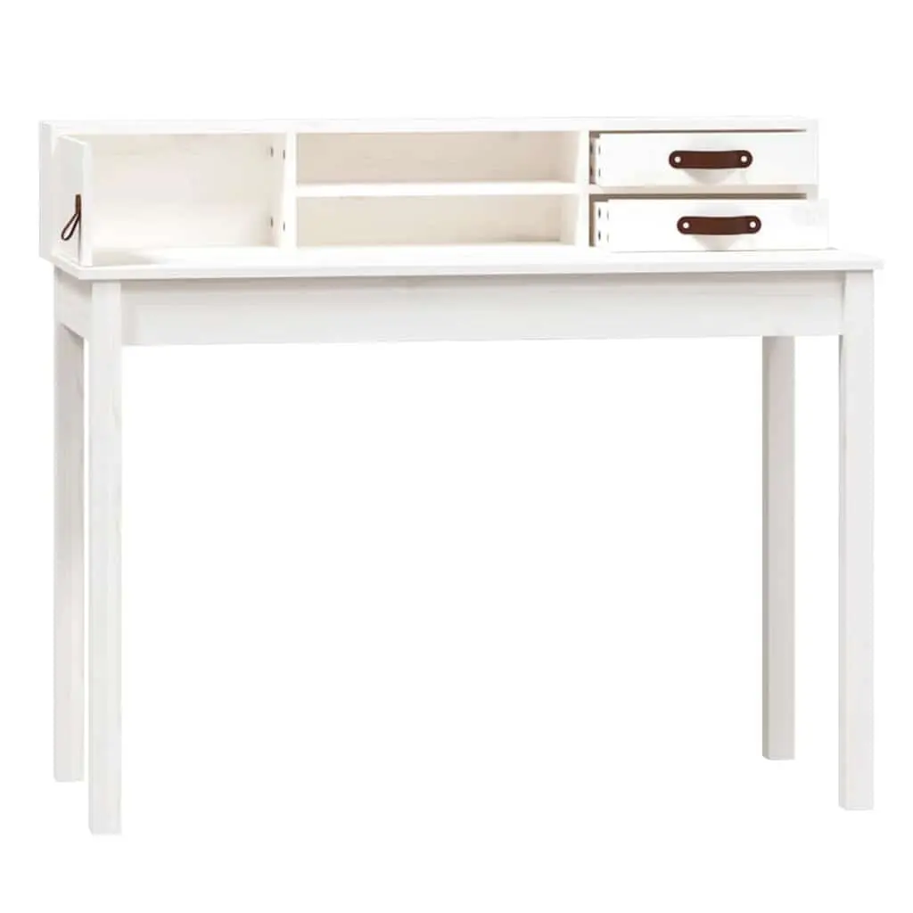 White Office Desk Solid Pine Wood Study Table with Storage Space 110x50x93cm