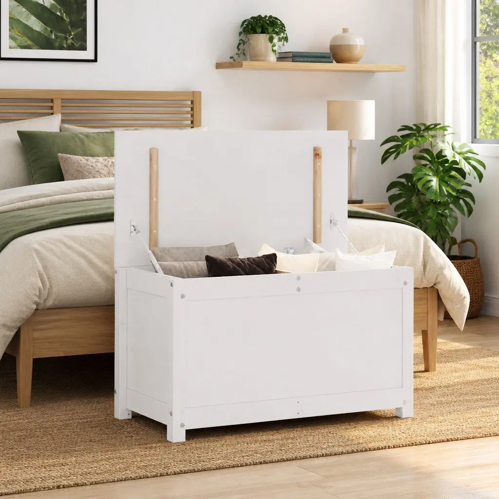 Storage Box 80x40x45.5cm Solid Pine Wood Chest Organiser Hydraulic Gas Lift Lid