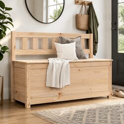 Enhance Your Living Space with This Pine Wood Storage Bench