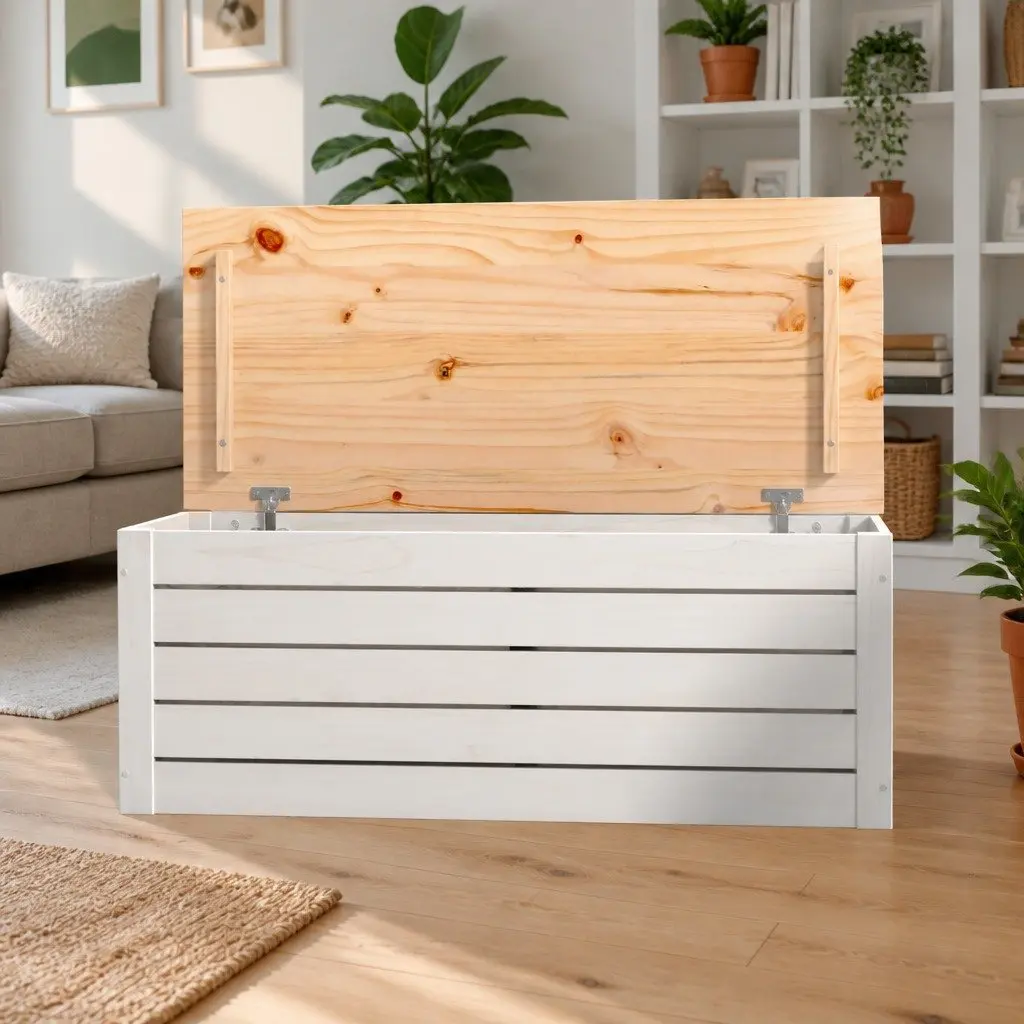 Storage Box 89x36.5x33 cm Solid Pine Wood Chest with Hinged Lid Organiser