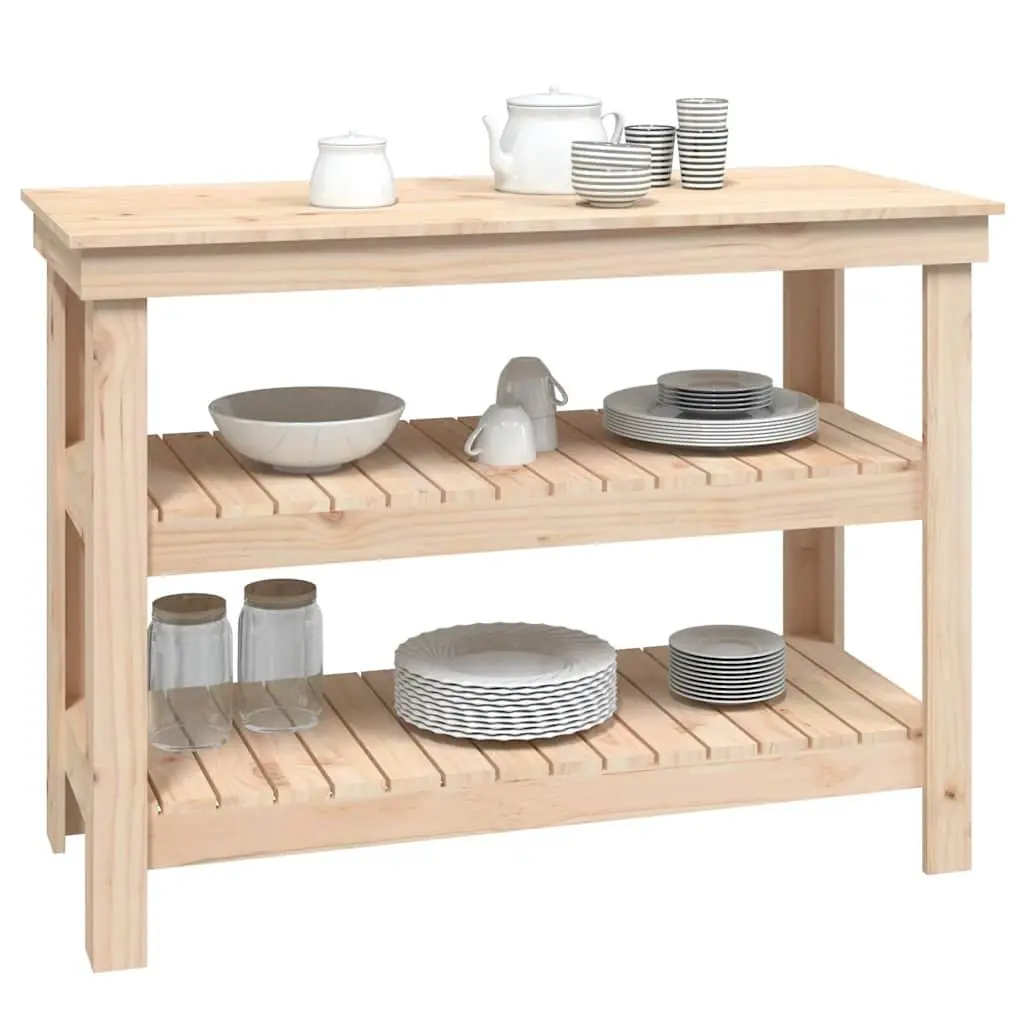 Solid Wood Work Bench 110.5x50x80cm Pine with Storage Shelves