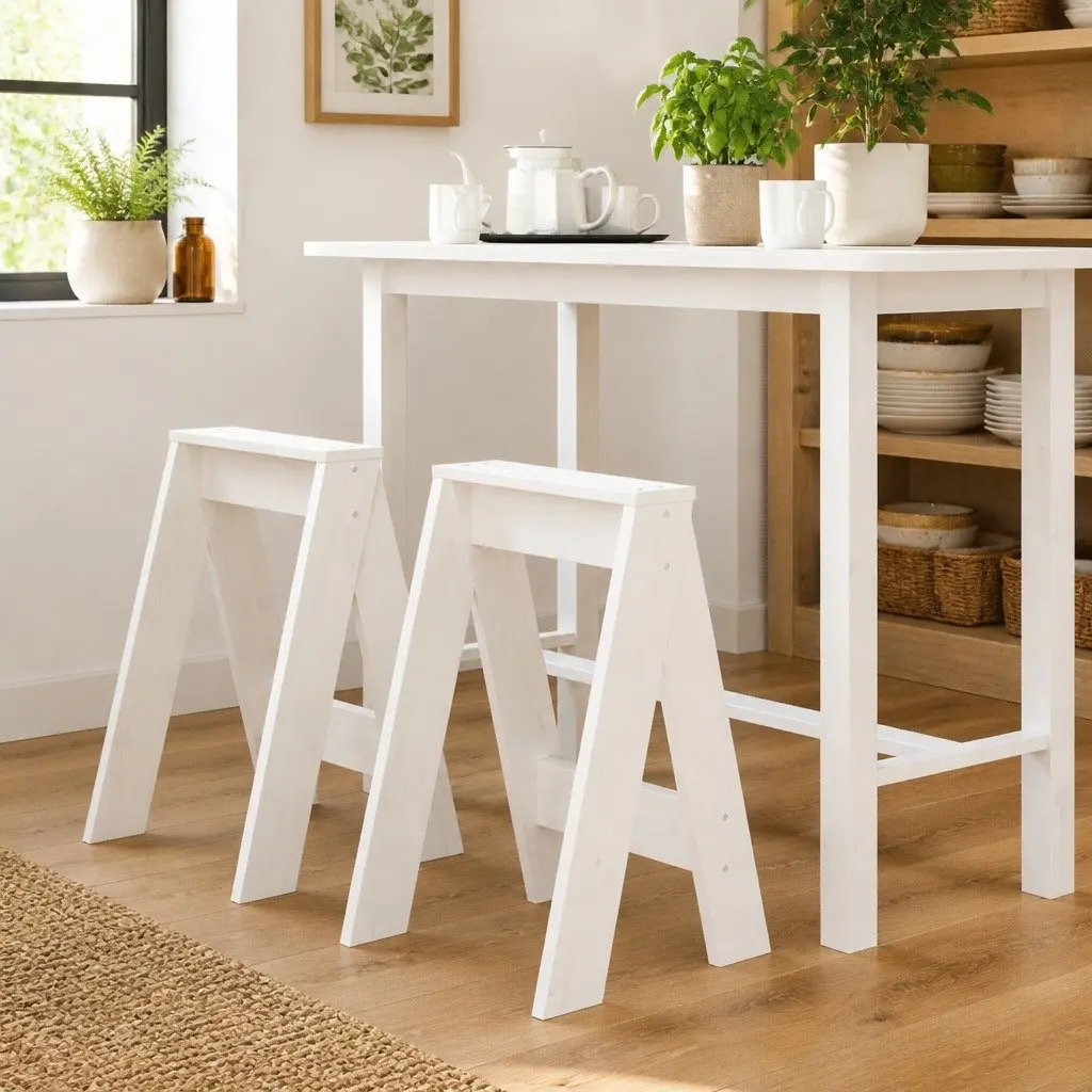 Wooden Stools 2 Pieces White 40x40x60 cm Solid Pine Kitchen Dining Room Seating
