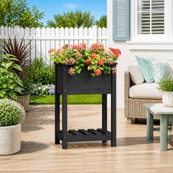 Grey Wooden Planter with Shelf for Enhanced Living Spaces
