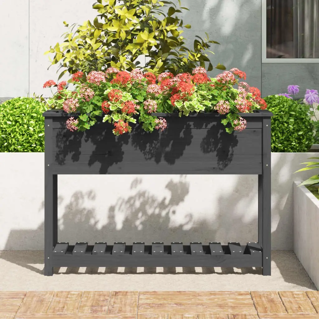 Wooden Garden Planter Grey Raised Flower Bed with Shelf Storage