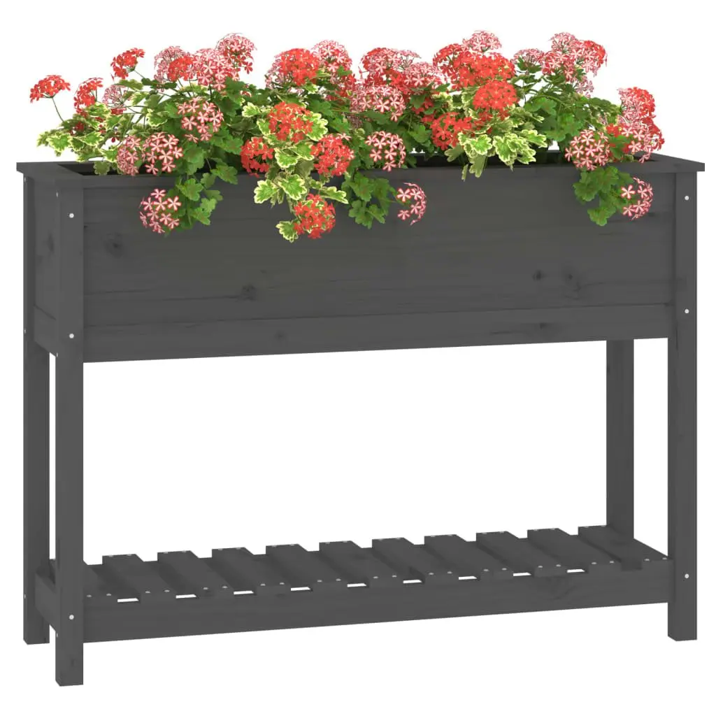 Wooden Garden Planter Grey Raised Flower Bed with Shelf Storage