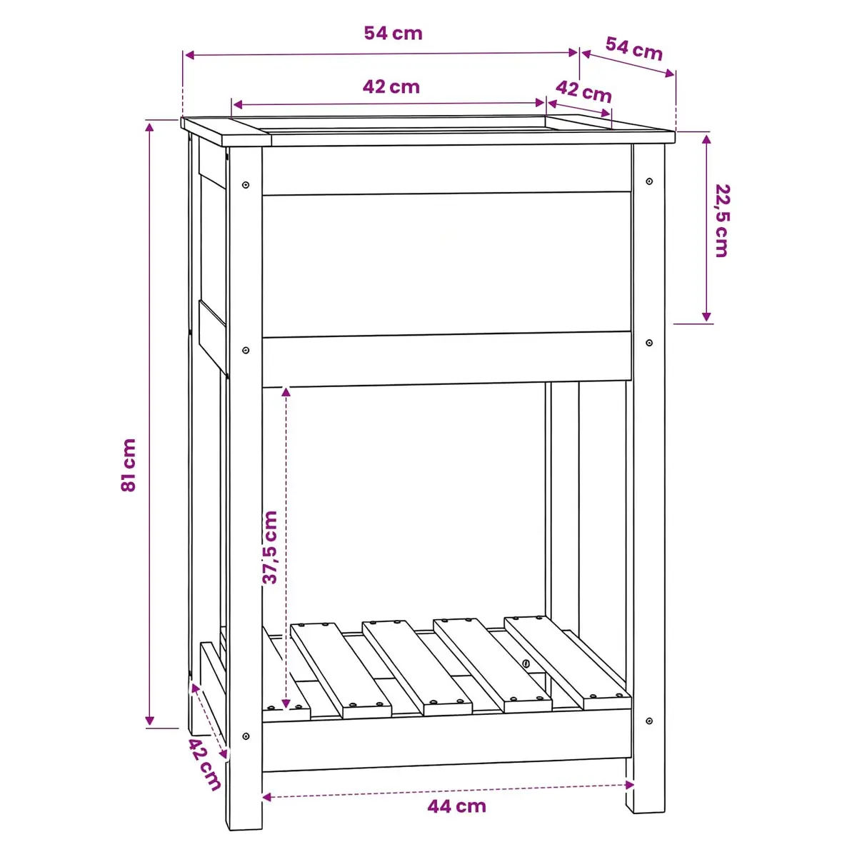Wooden Planter 54x54x81cm Raised Garden Flower Pot with Shelf for Storage