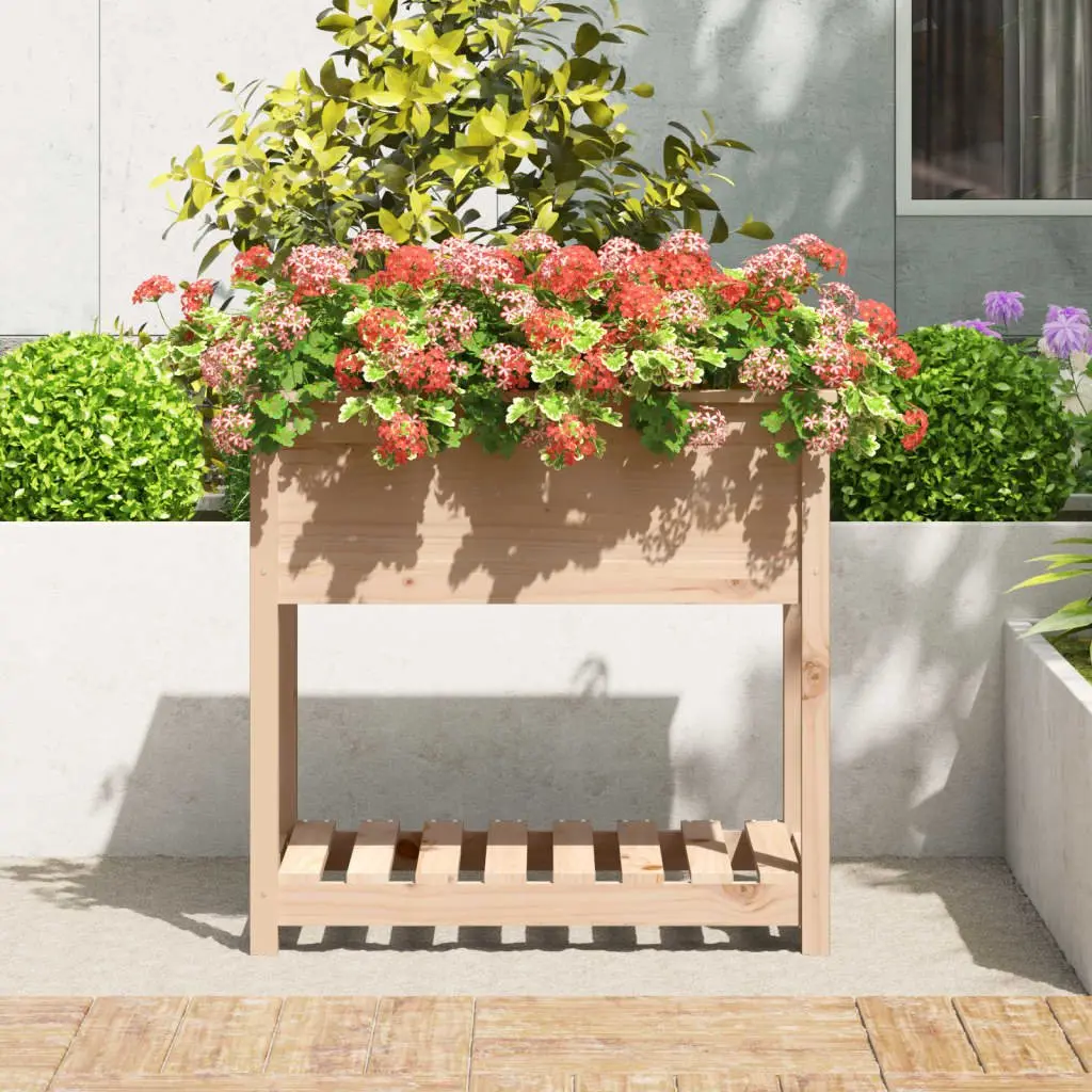 Raised Wooden Planter 82.5x54x81 cm Solid Pine Ergonomic Height with Integrated Shelf for Garden Flower Box