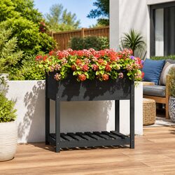 Stylish Wooden Planter Box with Shelf for Home Gardening