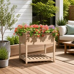 Wooden Planter with Shelf 82.5x82.5x81 cm Raised Garden Flower Box Brown