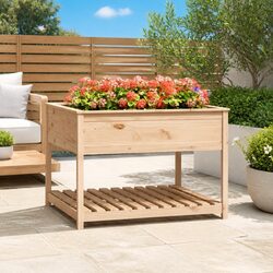 Elegant Brown Wooden Planter with Shelf for Garden 111.5x111.5x81 cm