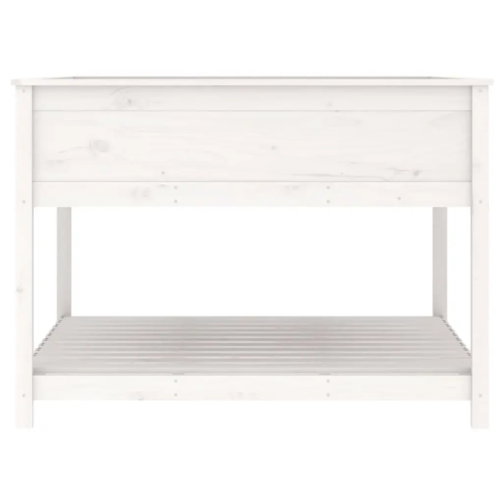 Wooden Planter 111.5 x 111.5 x 81 cm White Raised Garden Flower Box with Shelf for Outdoor Patio