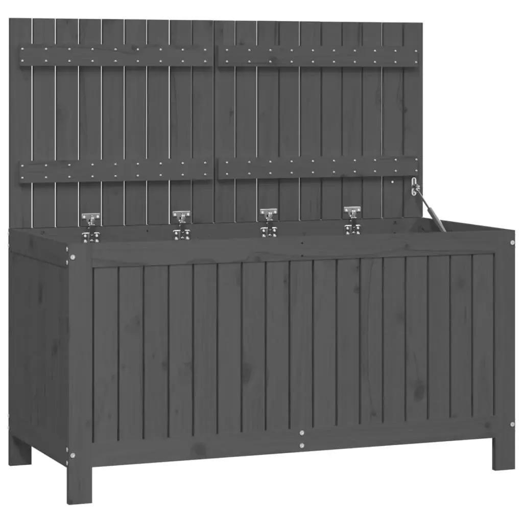 Garden Storage Box Grey Solid Pine Wood Hydraulic Gas Lift Lid Outdoor Furniture