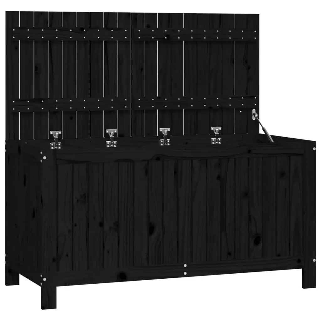 Garden Storage Box Black Solid Pine Outdoor Deck Box with Hydraulic Lid