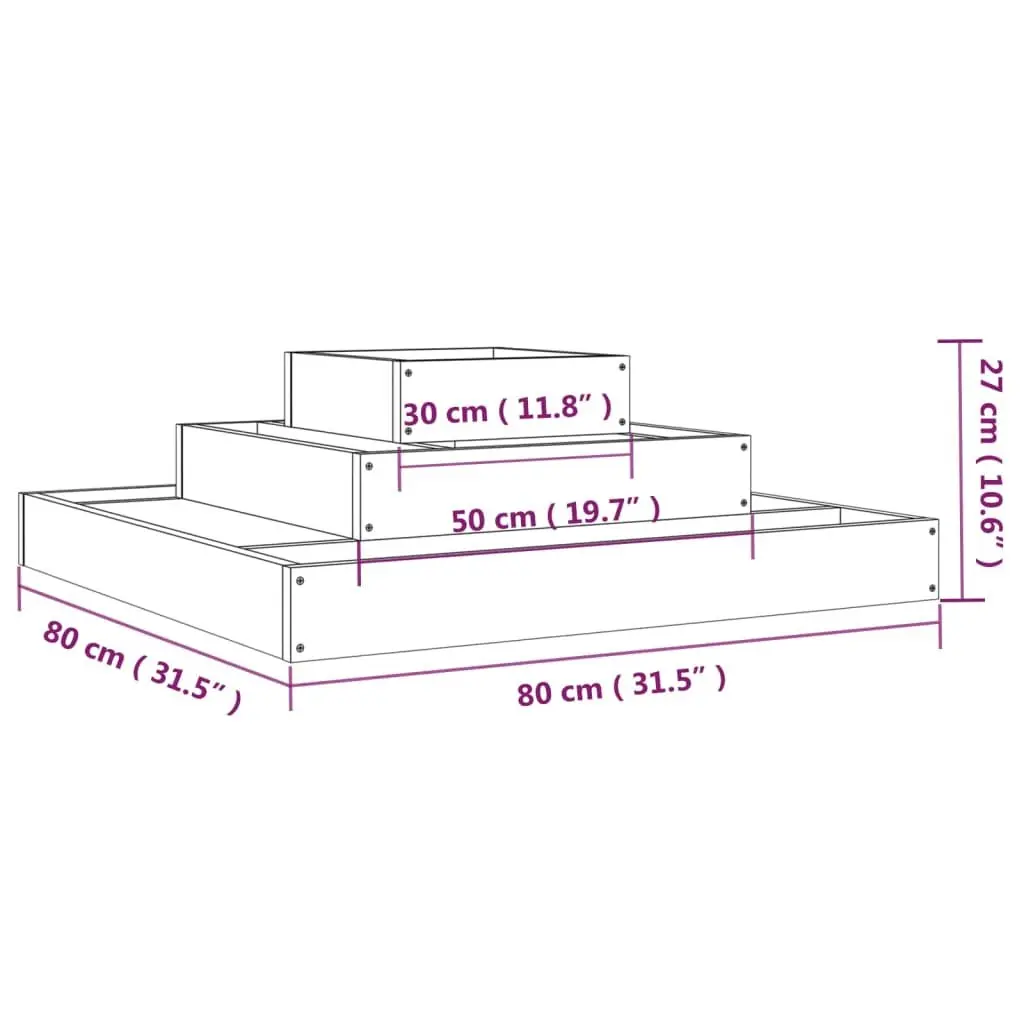 Wooden Planter Box 80x80x27 cm Grey 3-Tier Raised Garden Flower Pot Pine