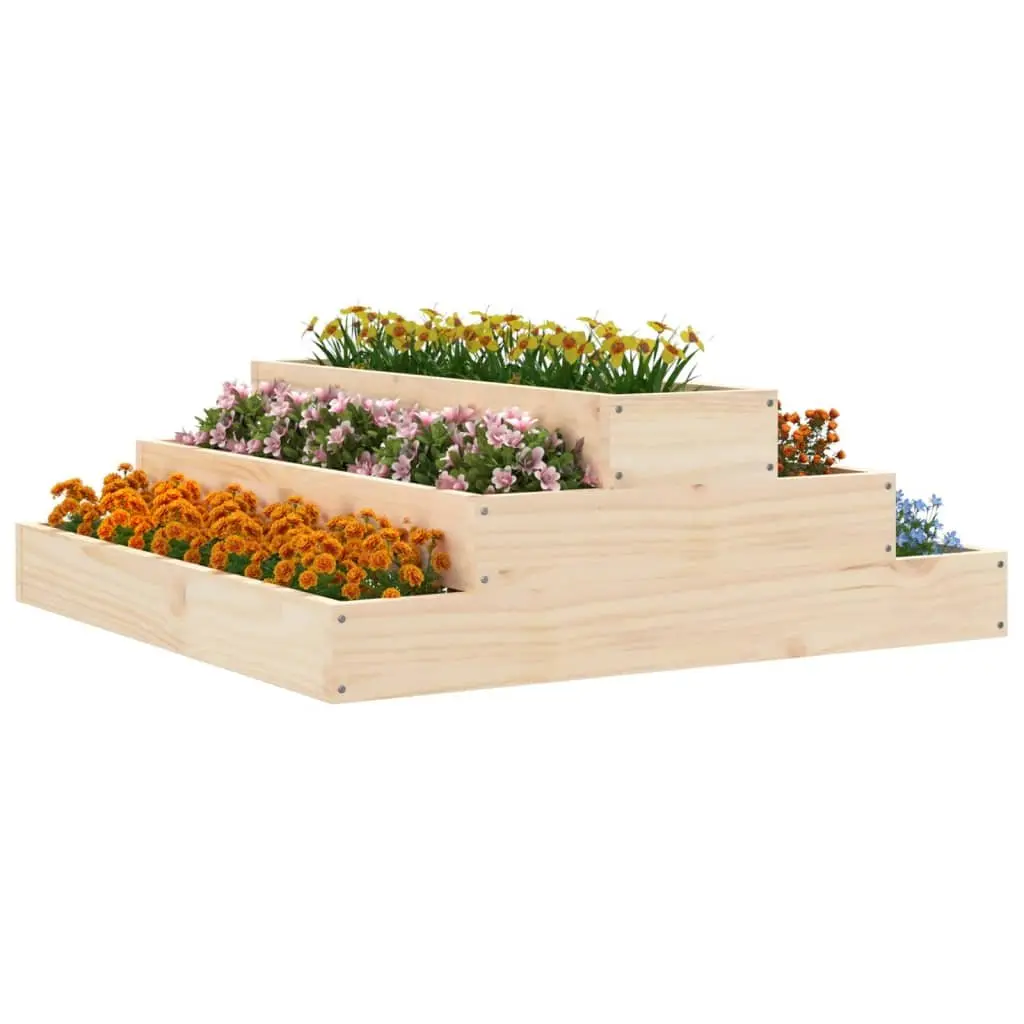 Wooden Planter Box 80x80x27 cm Raised Garden Bed Stair-Step Design Outdoor