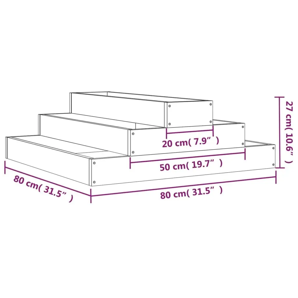 Wooden Planter Box 80x80x27 cm Raised Garden Bed Stair-Step Design Outdoor