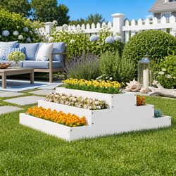 Elevate Your Garden with This Stylish White Wooden Planter 80x80x27cm