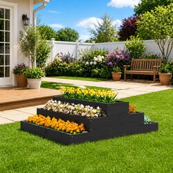 Elevate Your Garden with a Grey Stair-Step Wooden Planter
