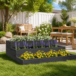 Grey Raised Garden Bed 78x78x27cm for Flowers and Vegetables