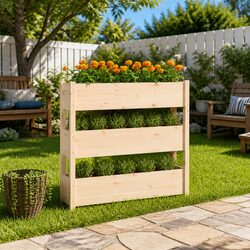 Wooden Planter Raised Garden Bed 3 Flower Boxes Pine Patio Balcony Decor