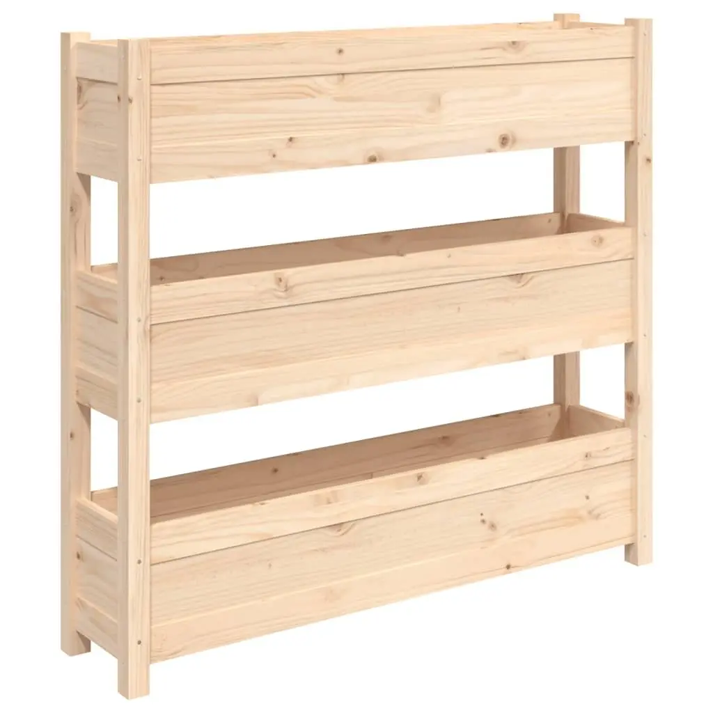 Raised Bed Wooden Planter 112x25x104.5cm 3 Flower Boxes Brown Pine