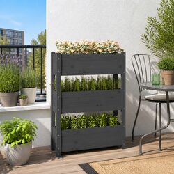 Elevate Your Garden with a Grey 3-Tier Wooden Planter