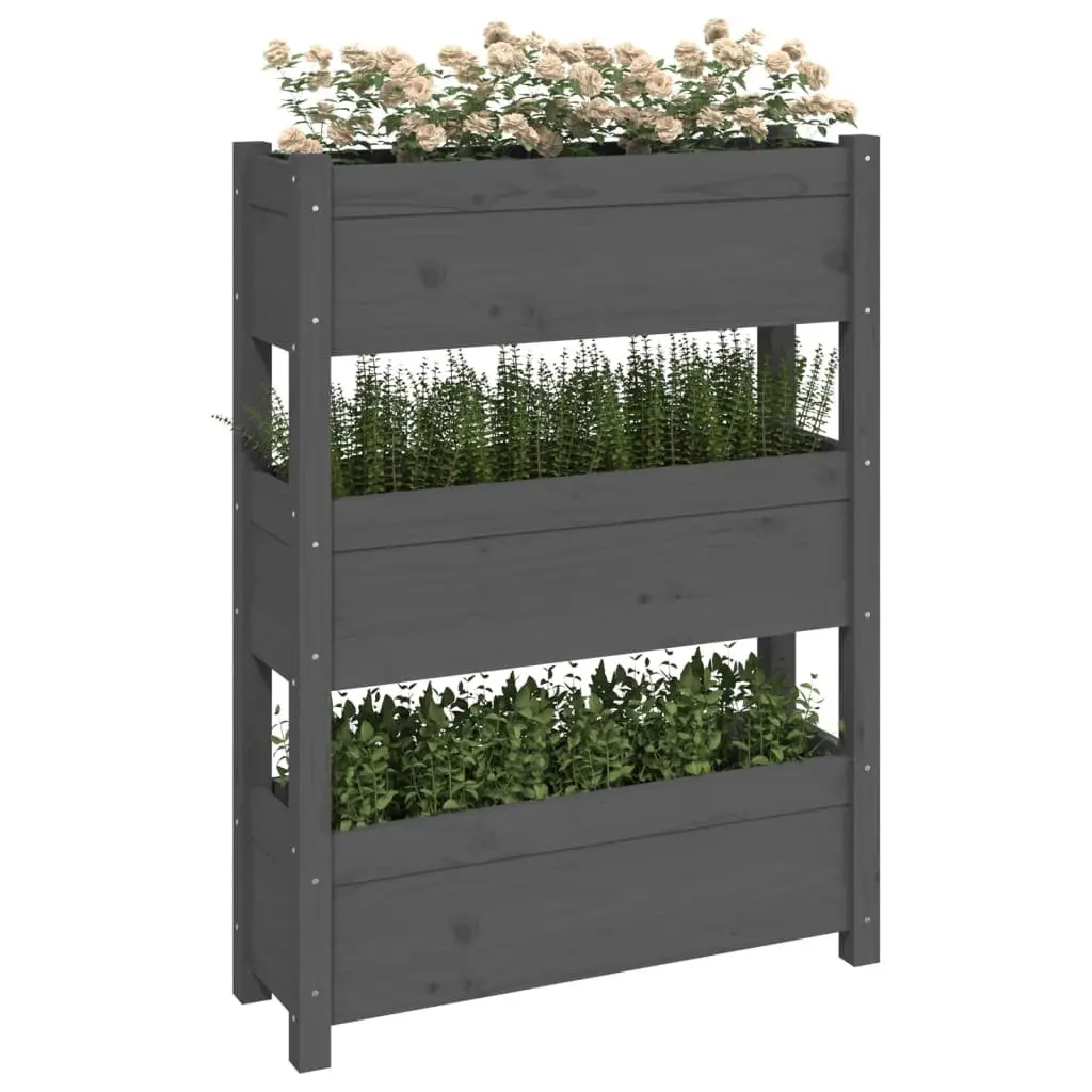 Wooden Planter Box Grey 77x25x104.5cm Raised Garden Bed 3 Flower Boxes Pine
