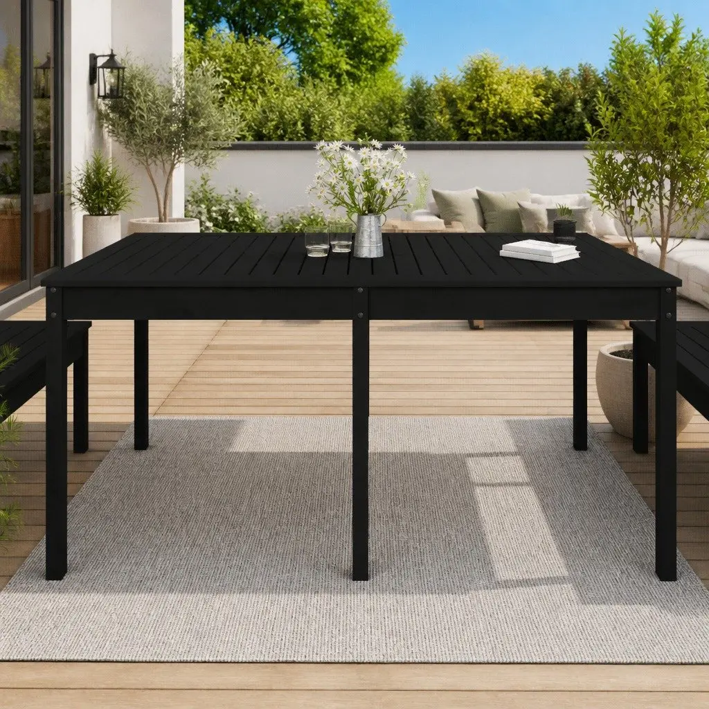 Solid Pine Wood Garden Table Black Outdoor Patio Furniture 1595cm x 825cm x 760cm