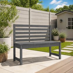 Outdoor Garden Bench 109cm Grey Wooden Backrest Patio Seating Slatted Design