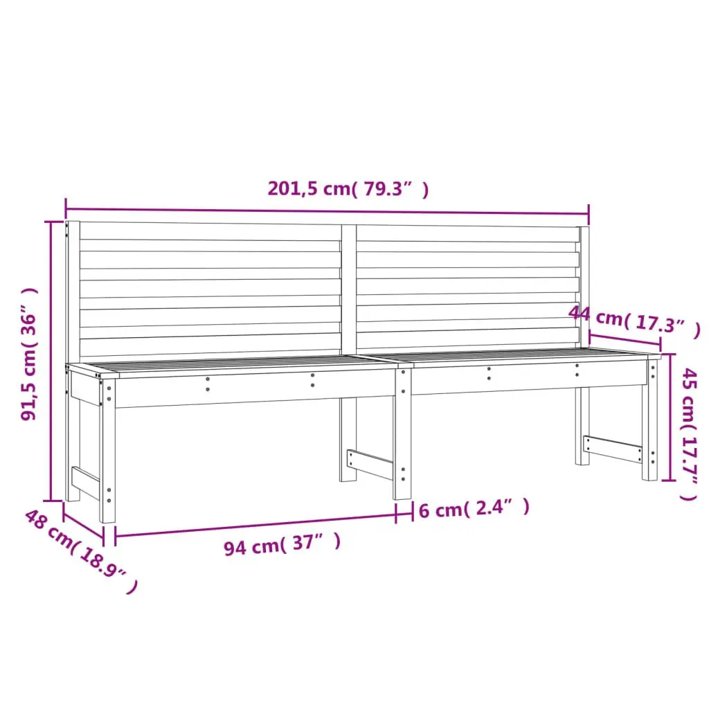 Garden Bench 201.5cm Grey Solid Wood Pine Outdoor Seating