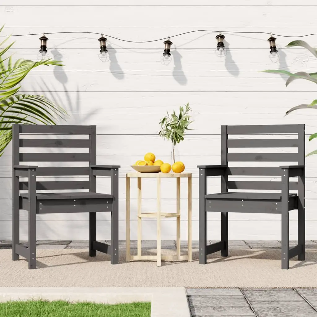 Outdoor Garden Chairs 2 Piece Grey Solid Pine Wood Sturdy Frame for Patio Dining and Relaxing