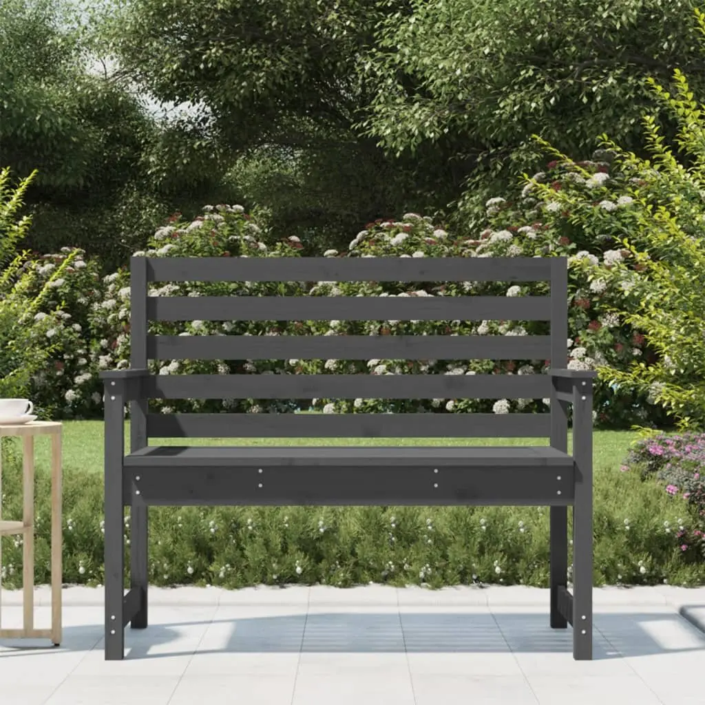 Outdoor Garden Bench Grey Wooden Seating Backrest Armrests Patio Furniture