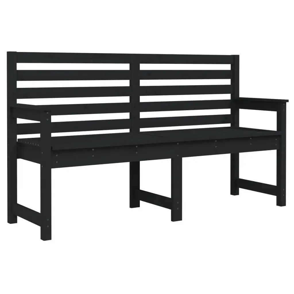 Garden Bench Black Wooden Outdoor Seating with Backrest and Armrests