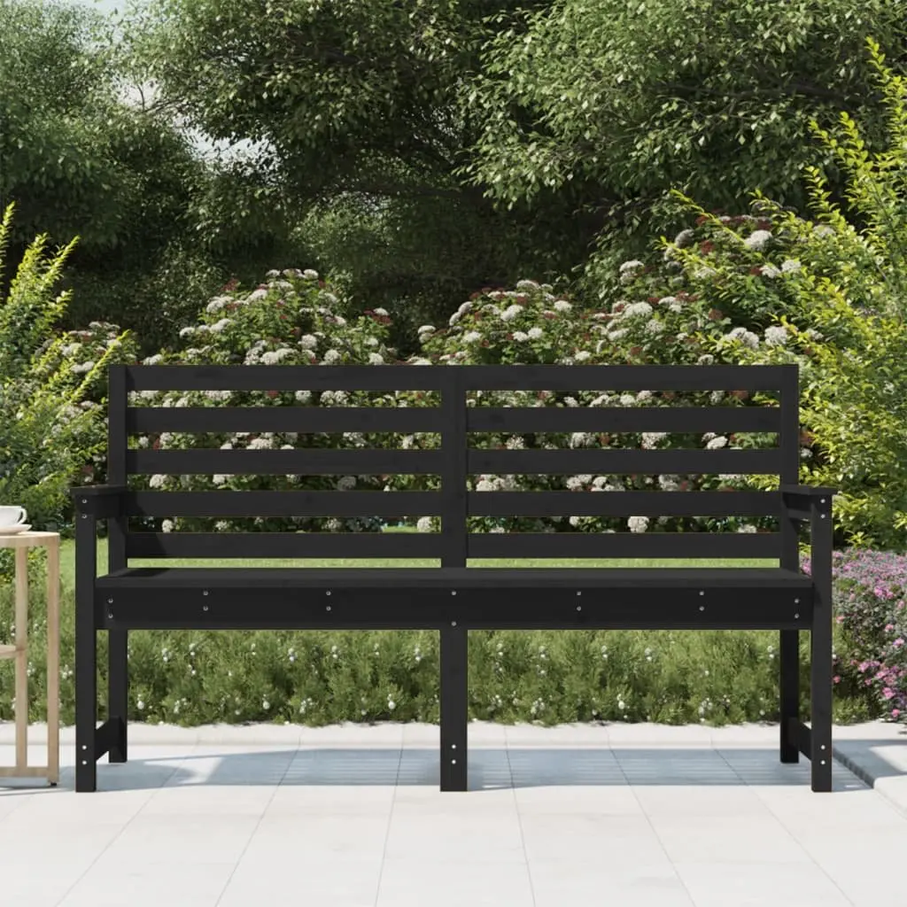 Garden Bench Black Wooden Outdoor Seating with Backrest and Armrests